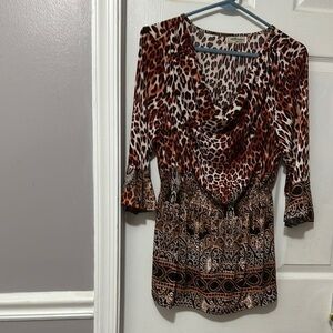 Leopard Print Cowl Neck Top Size 2XLarge
